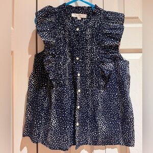 NWT LOFT star print ruffle bib blouse size PM